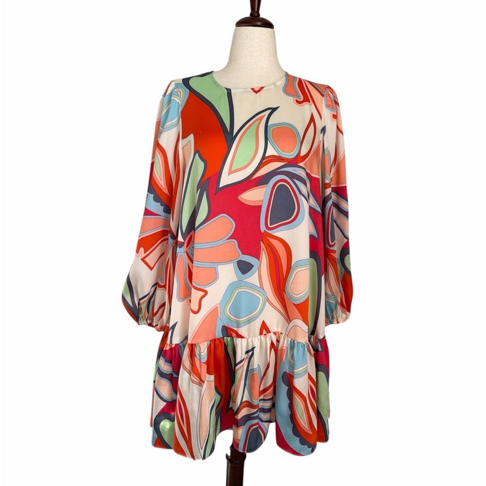 Alexis x Target Abstract Print Puff Sleeve Mini Dress Size L Colorful Boho